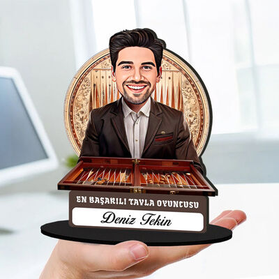 Kişiye Özel Erkek Tavla Oyuncusuna Hediye Karikatürlü Biblo - 1