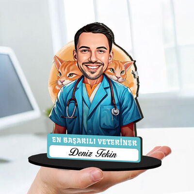 Kişiye Özel Erkek Veterinere Hediye Karikatürlü Biblo - 1