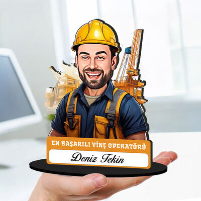 Kişiye Özel Erkek Vinç Operatörüne Hediye Karikatürlü Biblo - 1