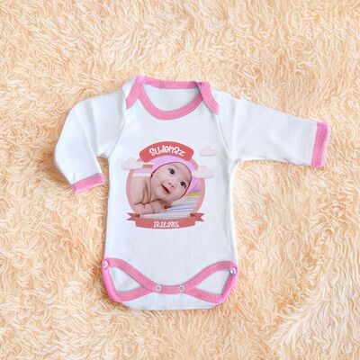 Kişiye Özel Fotoğraflı Pembe Kız Bebek Zıbını - 1