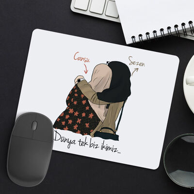 Kişiye Özel İki Başörtülü Kız Arkadaş Mousepad - 1