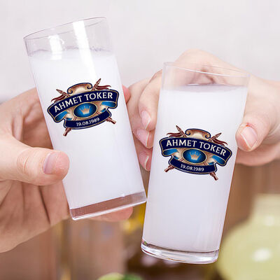 Kişiye Özel İsimli ve Tarihli Renkli İkili Rakı Bardağı Seti - 2