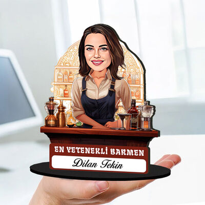 Kişiye Özel Kadın Barmene Hediye Karikatürlü Biblo - 1
