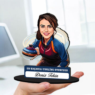 Kişiye Özel Kadın Curling Oyuncusuna Hediye Karikatürlü Biblo - 1