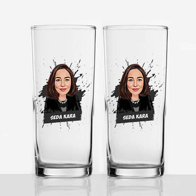 Kişiye Özel Kadın Karikatürlü İkili Rakı Bardağı - 3