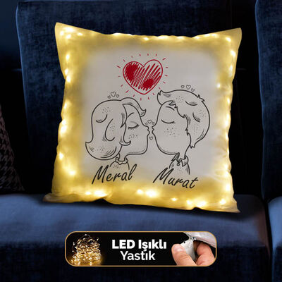 Kişiye Özel Öpüşen Çiftler Işıklı Yastık - 4