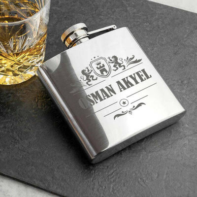 Kişiye Özel Paslanmaz Çelik Kanyak Matarası 6 Oz Gümüş - 1