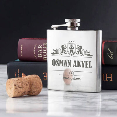 Kişiye Özel Paslanmaz Çelik Kanyak Matarası 6 Oz Gümüş - 2