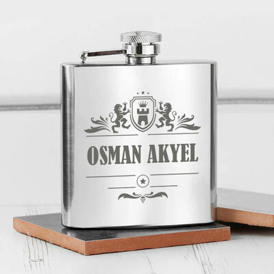 Kişiye Özel Paslanmaz Çelik Kanyak Matarası 6 Oz Gümüş - 3