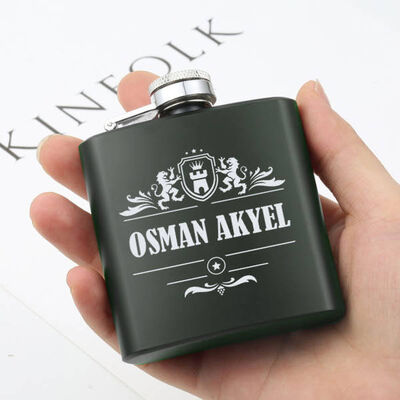 Kişiye Özel Paslanmaz Çelik Kanyak Matarası 6 Oz Yeşil - 1
