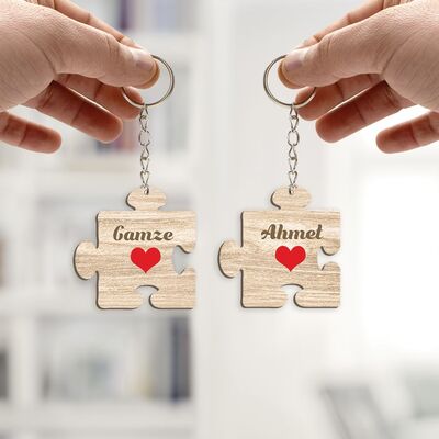 Kişiye Özel Puzzle Parçalı 2li Anahtarlık - 2