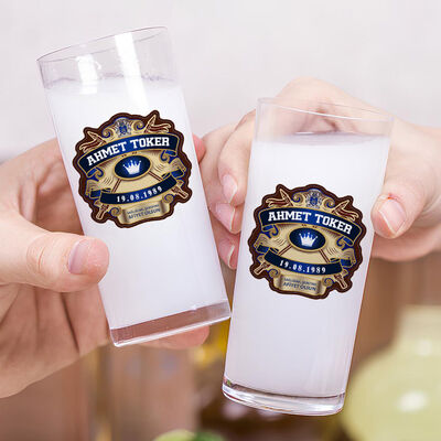 Kişiye Özel Renkli isim ve Tarihli İkili Rakı Bardağı Seti - 2