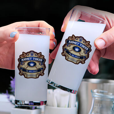 Kişiye Özel Renkli isim ve Tarihli İkili Rakı Bardağı Seti - 1