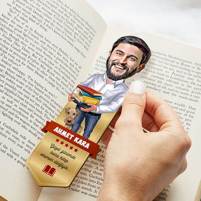 Kitap Kurdu Erkek Karikatürlü Kitap Ayracı - 3