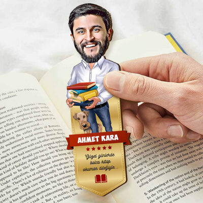 Kitap Kurdu Erkek Karikatürlü Kitap Ayracı - 4