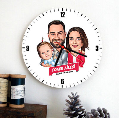 Kız Çocuklu Mükemmel Aile Karikatürlü Duvar Saati - 1