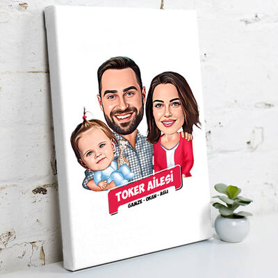 Kız Çocuklu Mükemmel Aile Karikatürlü Kanvas Tablo - 1