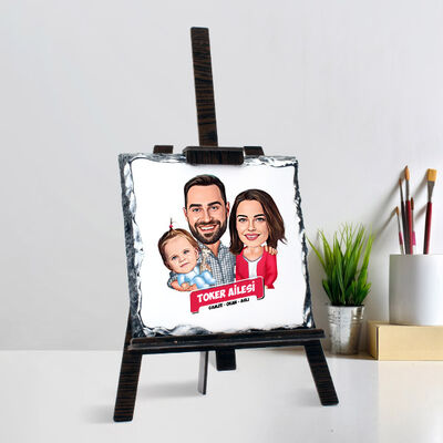 Kız Çocuklu Mükemmel Aile Karikatürlü Şövalye Ayaklı Taş - 1