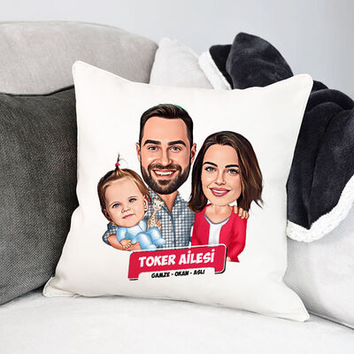 Kız Çocuklu Mükemmel Aile Karikatürlü Yastık - 1