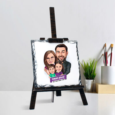 Kız ve Erkek Çocuklu Aile Karikatürlü Şövalye Ayaklı Taş - 1