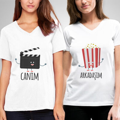 Klaket ve Popcorn Arkadaş Tişörtü - 1