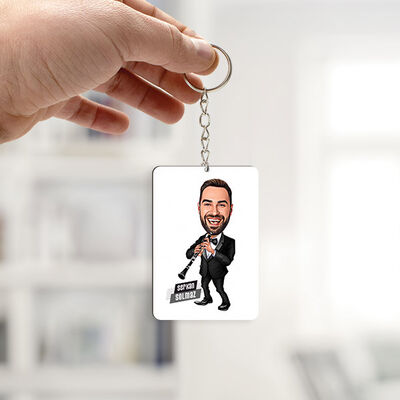 Klarnet Çalan Erkek Karikatürlü Anahtarlık - 1