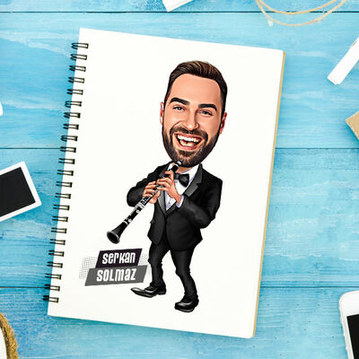 Klarnet Çalan Erkek Karikatürlü Defter - 1
