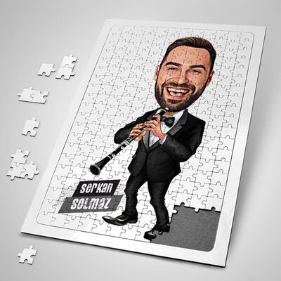 Klarnet Çalan Erkek Karikatürlü Puzzle - 1