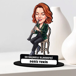 Klarnet Sanatçısı Müzisyen Kadın Karikatürlü Biblo