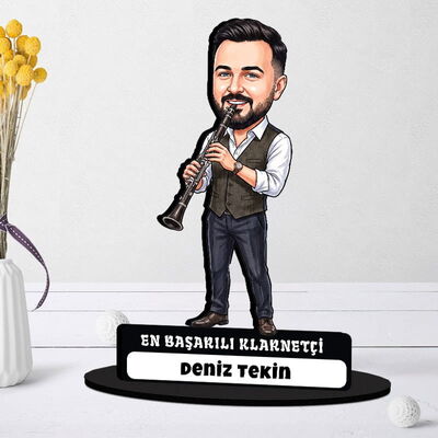 Klarnetçi Müzisyen Erkek Karikatürlü Biblo - 1
