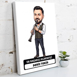 Klarnetçi Müzisyen Erkek Karikatürlü Kanvas Tablo