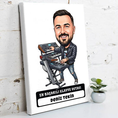 Klavye Ustası Müzisyen Erkek Karikatürlü Kanvas Tablo - 1