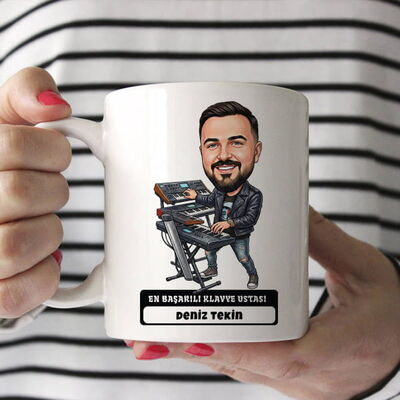 Klavye Ustası Müzisyen Erkek Karikatürlü Kupa Bardak - 1