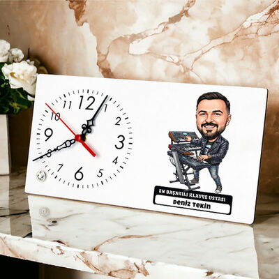 Klavye Ustası Müzisyen Erkek Karikatürlü Masa Saati - 1