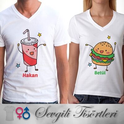 Kola ve Hamburger Çift Tişörtleri - 1