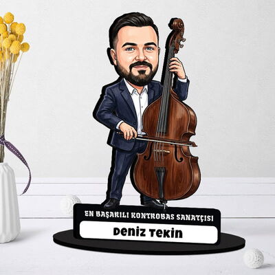 Kontrobas Sanatçısı Müzisyen Erkek Karikatürlü Biblo - 1