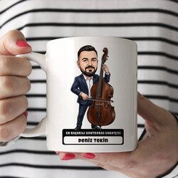 Kontrobas Sanatçısı Müzisyen Erkek Karikatürlü Kupa Bardak