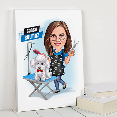 Köpek Kuaförü Kadın Karikatürlü Kanvas Tablo - 1