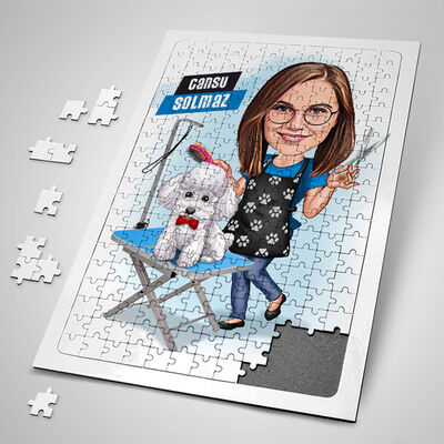 Köpek Kuaförü Kadın Karikatürlü Puzzle - 1