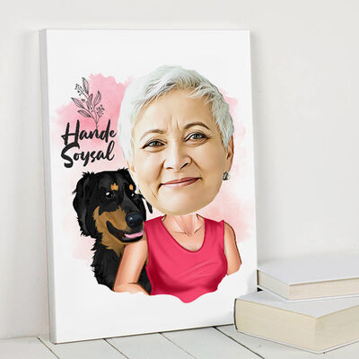 Köpekli Anne Karikatürlü Kanvas Tablo - 1