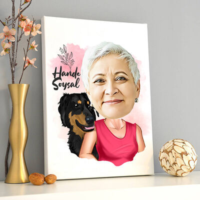 Köpekli Anne Karikatürlü Kanvas Tablo - 2