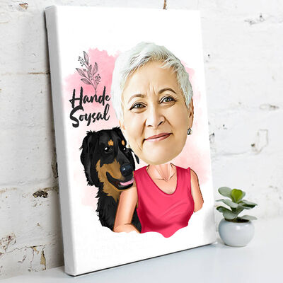 Köpekli Anne Karikatürlü Kanvas Tablo - 3