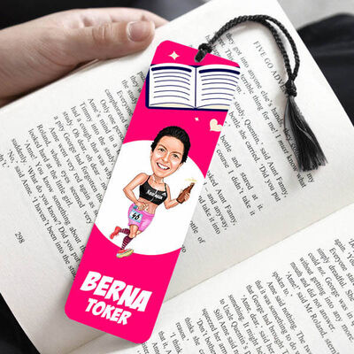 Koşan Kadın Karikatürlü Püsküllü Kitap Ayracı - 1