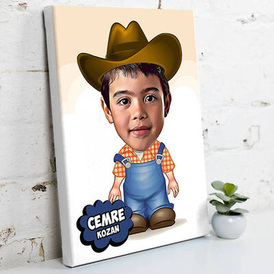 Kovboy Çocuk Karikatürlü Kanvas Tablo - 1