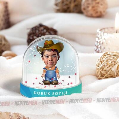 Kovboy Çocuk Karikatürlü Kar Küresi - 1