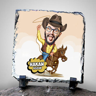 Kovboy Karikatürlü Taş Baskı - 1