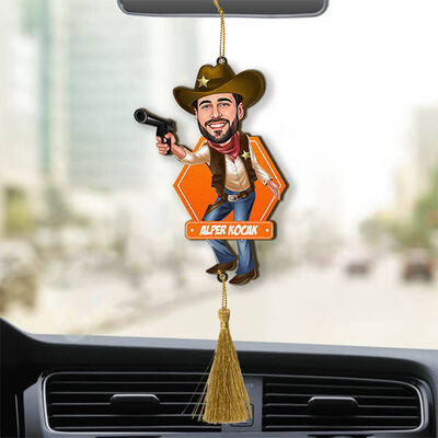 Kovboy Kostümlü Erkek Karikatürlü Araba Süsü - 1