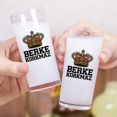 Kral Tacı İsim Yazılı Hediyelik İkili Rakı Bardağı Seti - 2