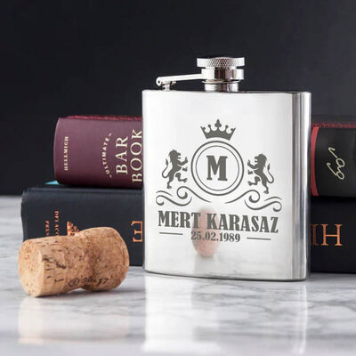 Kral Tacı Kişiye Özel Çelik İçki Matarası 6 Oz Gümüş - 3