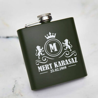 Kral Tacı Kişiye Özel Çelik İçki Matarası 6 Oz Yeşil - 1